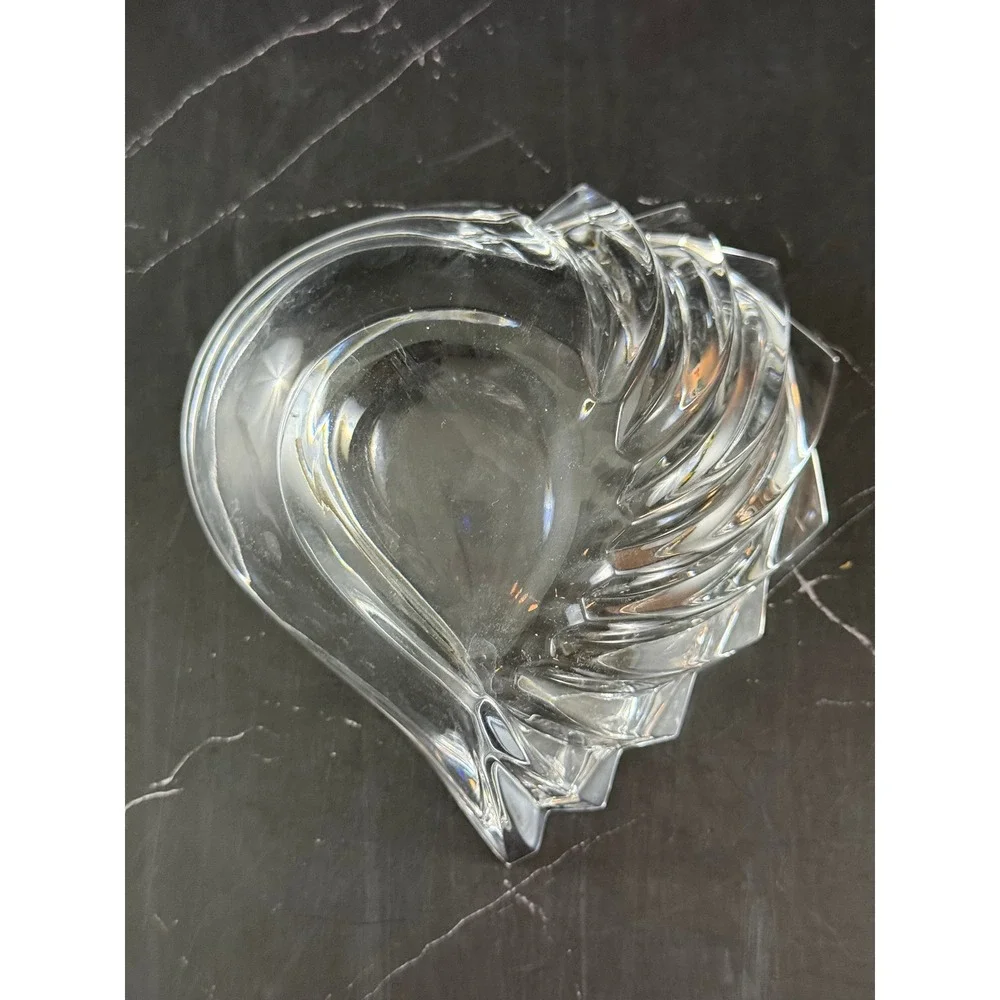 Vintage Crystal Mini Crystal Ruffled Heart Shaped Dish Bowl 4 3/4in